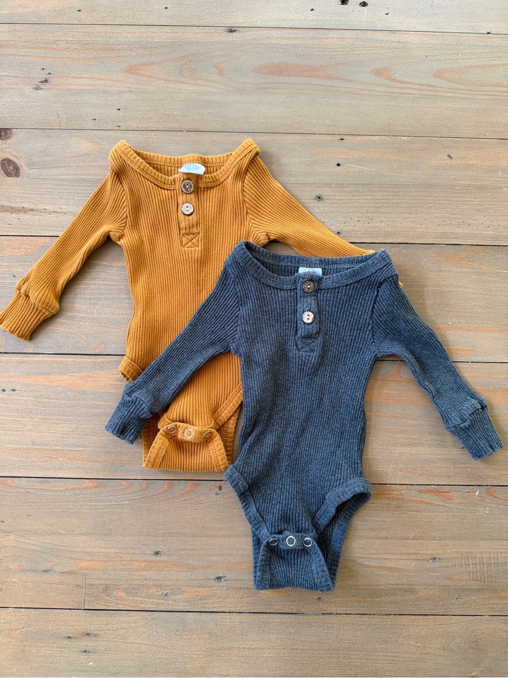 Little One Shop Long Sleeve Ribbed Bodysuit in Mustard and Charcoal - 6 Months